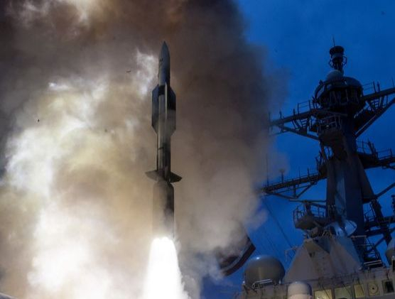 A Standard Missile-6 (SM-6) is launched from the Arleigh-Burke class guided-missile destroyer USS John Paul Jones in June 2014. [U.S. NAVY]