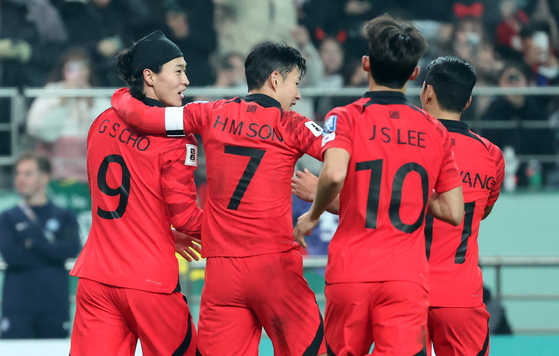 Korea's Cho Gue-song, Son Heung-min, Lee Jae-sung and Lee Kang-in are back with the national team from their clubs in Europe during the international break for a second round Group C match against Singapore on Thursday in western Seoul. [NEWS1]