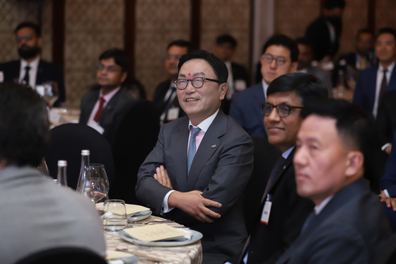 Mirae Asset Financial Group Chairman Park Hyeon-joo attends a meeting held at a hotel in Mumbai in January to celebrate the 15th anniversary of the launch of Mirae Asset Investment Managers in India. [MIRAE ASSET GLOBAL INVESTMENTS]