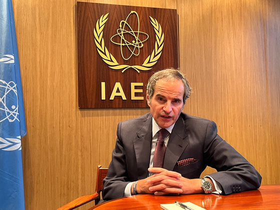 Rafael Grossi, director general of the International Atomic Energy Agency (IAEA), speaks with the Korea JoongAng Daily at the IAEA headquarters in Vienna on Monday. [ESTHER CHUNG]