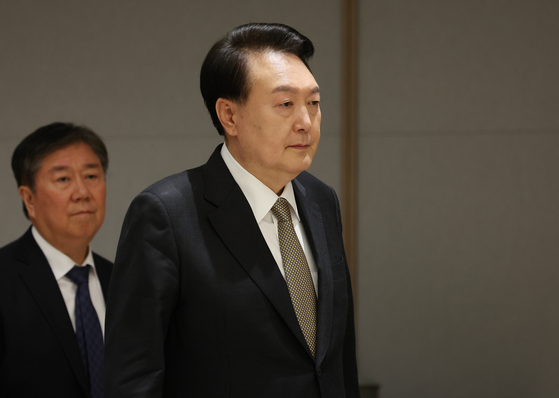 President Yoon Suk Yeol at the president's office in Yongsan on Friday. [YONHAP]