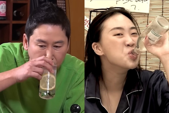 Screen captures of two popular drinking shows: Shin Dong-yup's "Zzanbro", left, and Lee Young Ji's "Not Much Prepared" [SCREEN CAPTURE]