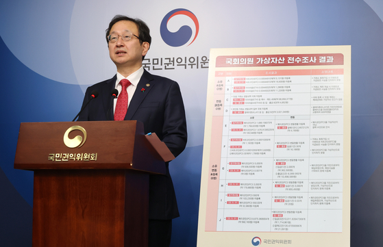 Chung Seung-yun, vice chairperson of the Anti-Corruption and Civil Rights Commission (ACRC), speaks during a press briefing at Government Complex Sejong on Friday. [ANTI-CORRUPTION & CIVIL RIGHTS COMMISSION]