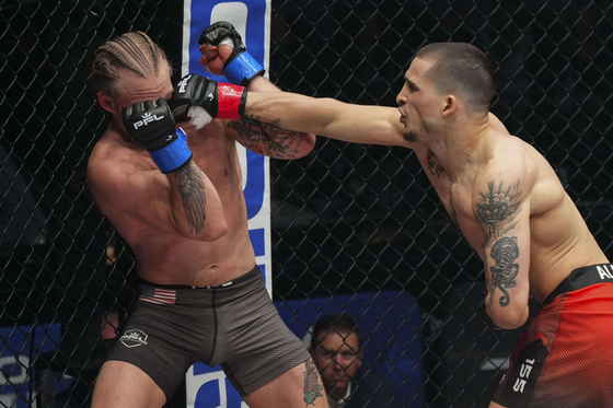 Biaggio Ali Walsh lands a punch on Isaiah Figueroa during an exhibition fight at PFL 2 Las Vegas at The Theater at Virgin Hotels in Las Vegas on Friday.  [PFL]