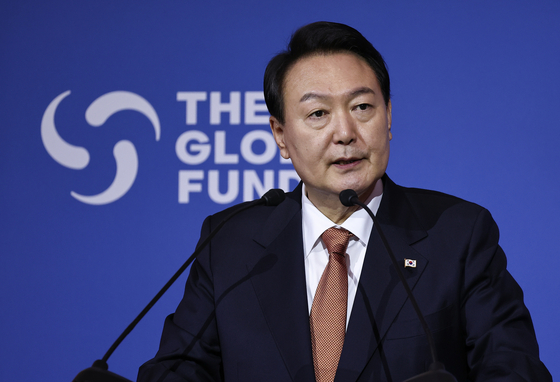 President Yoon Suk Yeol speaks during the Global Fund’s Seventh Replenishment Conference held in New York on Sept. 21, 2022. [PRESIDENTIAL OFFICE]
