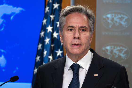 Secretary of State Antony Blinken speaks during a media briefing at the State Department on Aug. 15, 2023, in Washington. [AP/YONHAP]