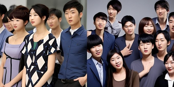 AI image generator Wrtn shows Korean men and women standing together in ordinary clothes. [WRTN / MONEYTODAY]