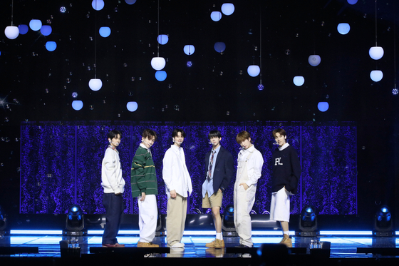 Rookie boy band TWS performs its debut lead track "plot twist" during a press showcase held Monday at the Blue Square in central Seoul. [PLEDIS ENTERTAINMENT]