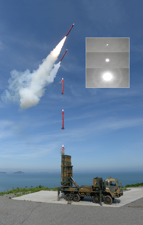 The Cheongung II ground-to-air missile with ballistic missile interceptor capability, co-developed by LIG Nex1, Hanwha Systems and Hanwha Defense, now known as Hanwha Aerospace. [DEFENSE ACQUISITION PROGRAM ADMINISTRATION]