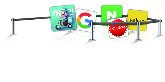 Korea has indefinitely postponed the introduction of the Platform Competition Promotion Act, a bill aimed at regulating digital platform giants like Google, Apple, Naver, Kakao, and Coupang, after facing strong backlash from industry players. The bill categorizes them as 'market-dominant operators' preemptively to prevent unfair practices such as tie-in sales and exclusive agreements.[JOONGANG PHOTO]