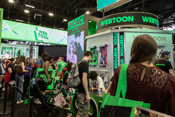 Naver Webtoon's exhibition booth is filled with visitors during the Amazing Festival pop culture content event held in Paris from July 13 to 16, 2023. [NAVER WEBTOON]
