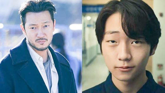 Scenes from Netflix original series ″A Killer Paradox,″ with actor Son Suk-ku, left, and the child version of his character realized using ″deepfake″ technology [SCREEN CAPTURE]