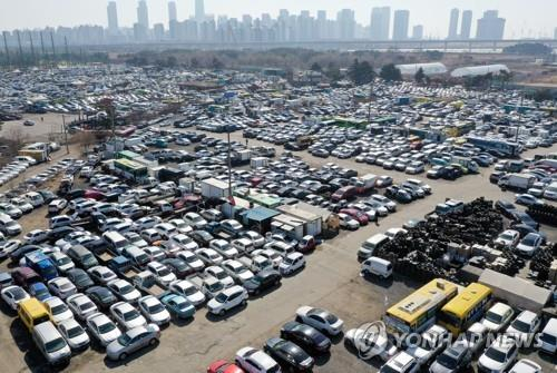 Used cars for export are parked in a lot in Incheon in this file photo taken March 3, 2022. [YONHAP]