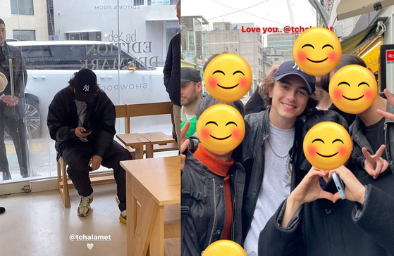Photos shared on social media channels taken with American actor Timothee Chalamet [SCREEN CAPTURE]