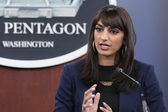 Pentagon deputy spokesperson Sabrina Singh speaks during a briefing at the Pentagon in Washington on Jan. 29. [AP/YONHAP]