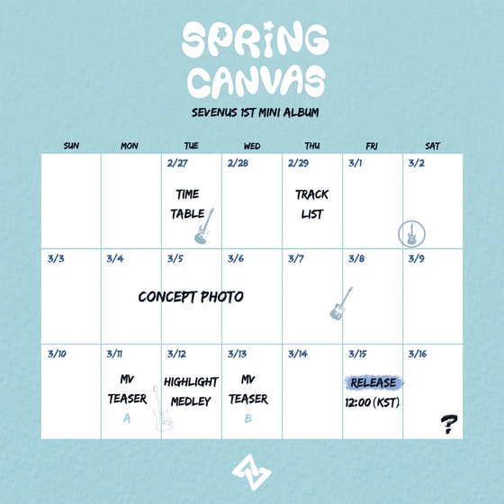 Schedule for promotional content releases for Sevenus's upcoming EP ″Spring Canvas″ [PCS ENTERTAINMENT]