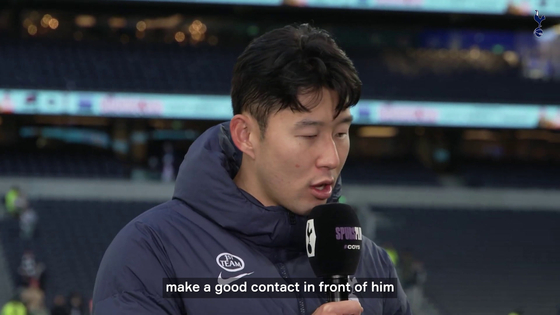 Tottenham Hotspur's Son Heung-min speaks after a Premier League match against Crystal Palace on Saturday. [ONE FOOTBALL] 