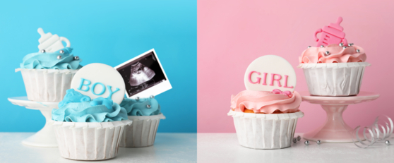 Images of blue and pink cupcakes indicating a baby’s gender. [SHUTTERSTOCK]