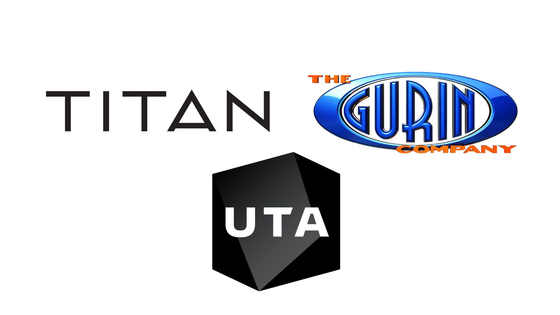 From clockwise left are the logos of companies Titan Content, United Talent Agency and The Gurin Company
