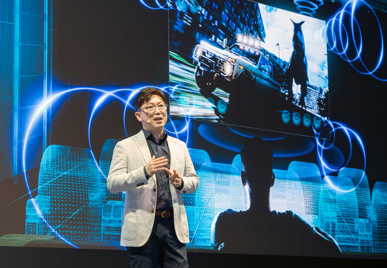 Samsung Electronics President Yong Seok-woo talks during a news conference for its 2024 TV lineup in southern Seoul on Wednesday. [SAMSUNG ELECTRONICS]