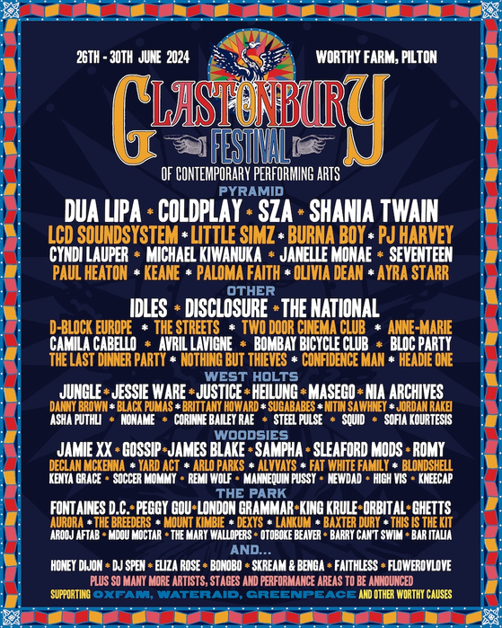 Glastonbury Festival's organizers released the first lineup of acts for this year's festival on Thursday. [GLASTONBURY FESTIVAL]