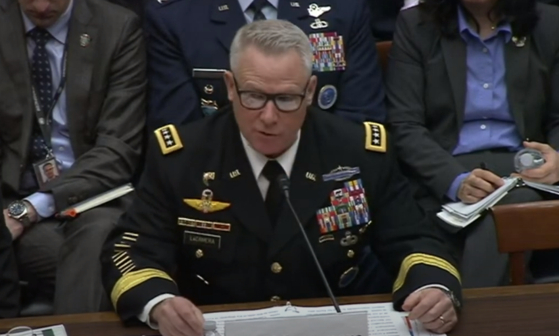 Commander of the U.S. Forces in Korea Gen. Paul LaCamera speaks during a hearing of the House Armed Services Committee in Washington on Wednesday. [SCREEN CAPTURE]