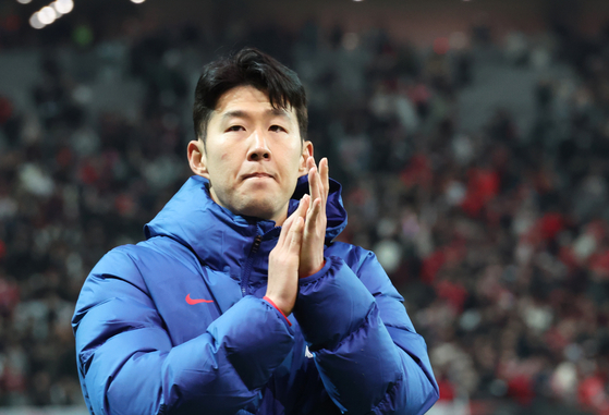 Korea's Son Heung-min reacts after a 1-1 draw with Thailand in Thursday's 2026 World Cup qualifer at Seoul World Cup Stadium in western Seoul. [YONHAP]