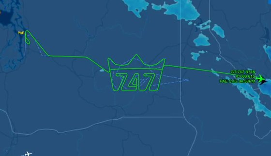 The last produced Boeing 747 aircraft took off from Paine Field Airport in Washington and followed a flight pattern resembling a crown as it made its way to Atlas Air's cargo base at Cincinnati Airport in Kentucky. The 747 is often celebrated as the "Queen of the Skies." [FLIGHTAWARE]