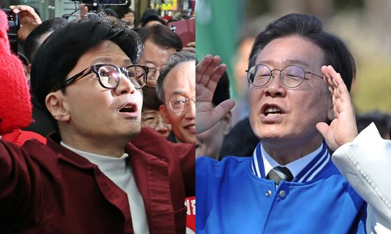 People Power Party's interim leader Han Dong-hoon, left, and Democratic Party leader Lee Jae-myung [YONHAP]