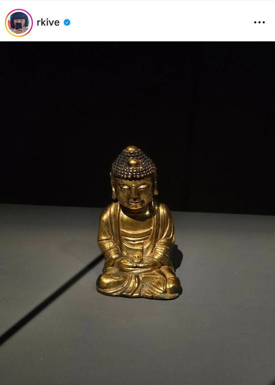 One of RM's photos uploaded to Instagram features a Buddhist sculpture currently on display at the ″Unsullied, Like a Lotus in the Mud” exhibition at the Ho-Am Art Museum. [SCREEN CAPTURE]