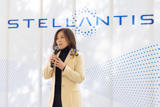 Bang Sil, the new head of Stellantis Korea, speaks about her strategies for Jeep and Peugeot during a press conference in northern Seoul on Monday. [STELLANTIS KOREA]