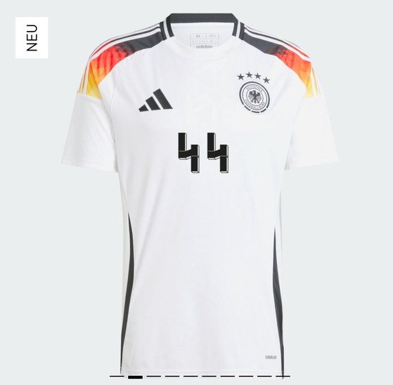 Adidas has banned sales of the "44" German football shirt due to similarities to the banned logo of the Nazi SS paramilitary units. [SCREEN CAPTURE]
