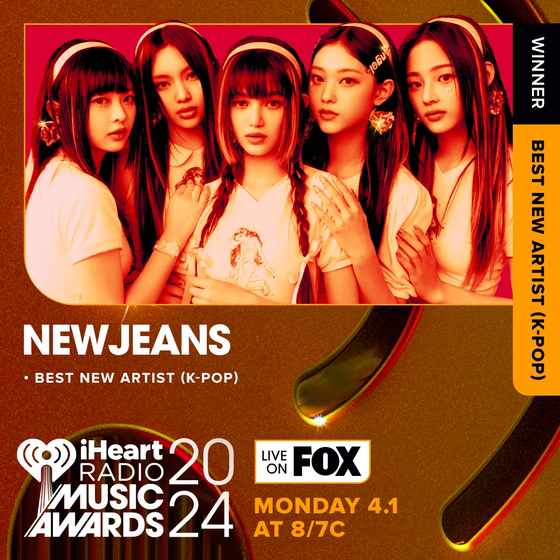 Girl group NewJeans, winner of the Best New K-pop Artist award at the 2024 iHeartRadio Music Awards [2024 IHEARTRADIO MUSIC AWARDS]