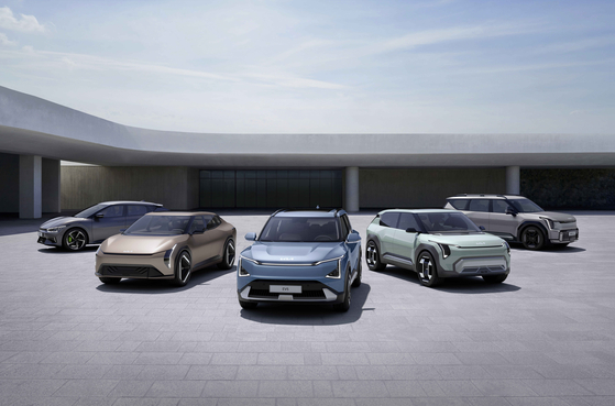 Kia's EV lineup, from left, EV6, EV4 concept car, EV5, EV3 concept car, and EV9. [KIA]