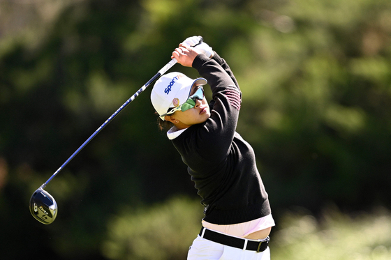 Korea's Kim Sei-young tees off on the third hole in her semifinal match against Leona Maguire of Ireland on day four of the T-Mobile Match Play presented by MGM Rewards at Shadow Creek Golf Course on Saturday in Las Vegas, Nevada. [AFP/YONHAP]