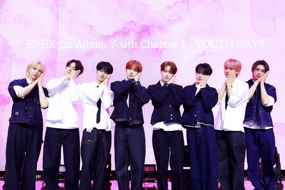 Boy band EPEX poses for the camera during a press showcase for its first full-length album "Youth Chapter 1: Youth Days," held Tuesday at the Blue Square Mastercard Hall in Yongsan District, central Seoul [C9 ENTERTAINMENT]
