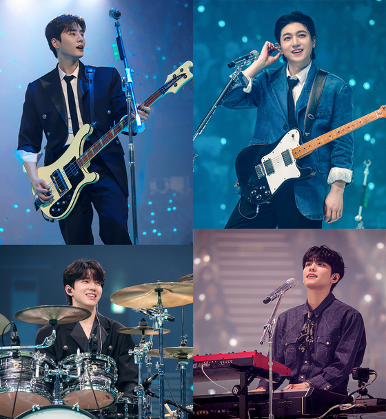 Members of K-pop rock band DAY6 during their ″Welcome to the Show″ concert held at the Jamsil Indoor Stadium in southern Seoul on April 14 [JYP ENTERTAINMENT]