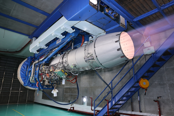Hanwha Aerospace's F404 aircraft engine is being tested at its facility in Changwon, South Gyeongsang. [HANWHA AEROSPACE]