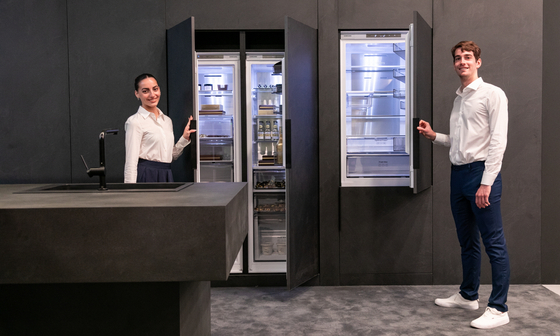 Samsung Electronics AI-powered refrigerator is on display at a Milan Design Week exhibition. [SAMSUNG ELECTRONICS]