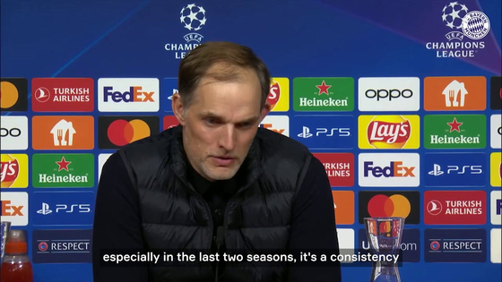 Bayern Muinch manager Thomas Tuchel speaks after his side's 1-0 win over Arsenal in the second leg of the Champions League quarterfinals on Wednesday. [ONE FOOTBALL] 