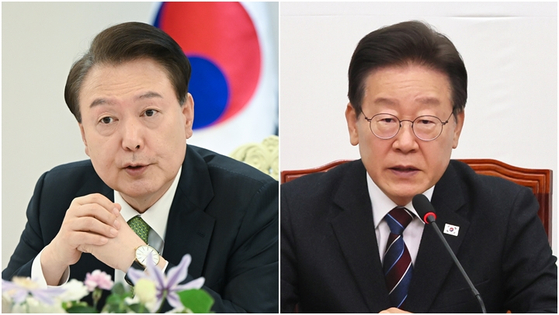 President Yoon Suk Yeol, left, and Democratic Party leader Lee Jae-myung [YONHAP] 