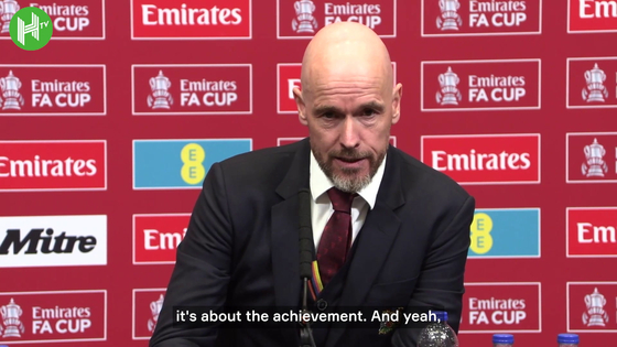Manchester United manager Erik ten Hag speaks after his side's win over Coventry City on penalties in the FA Cup semifinal on Sunday. [ONE FOOTBALL]