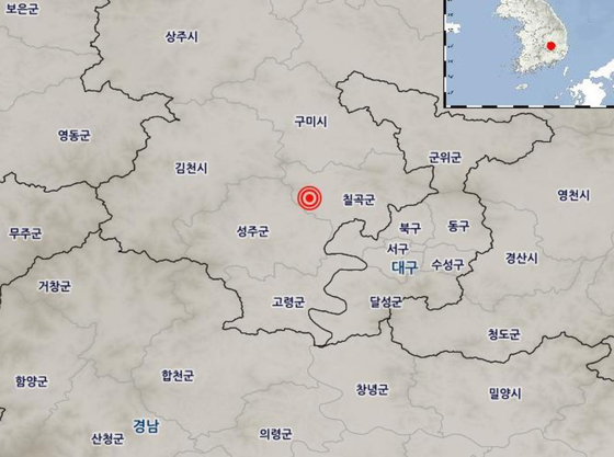 The location of a 2.6 magnitude earthquake on Monday, provided by the Korea Meteorological Administration. [YONHAP]