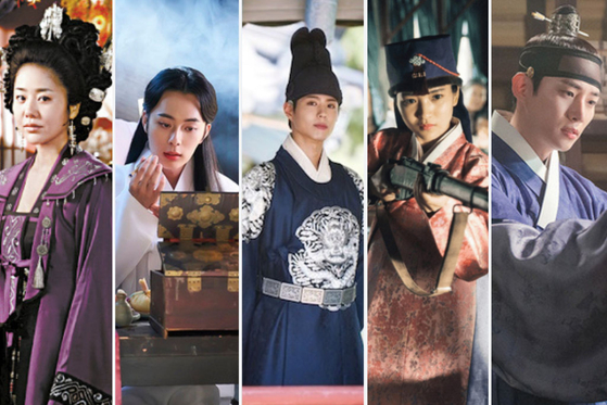 From left, “Queen Seondeok,” “Under the Queen’s Umbrella,” “Love in the Moonlight,” “Mr. Sunshine” and “The Red Sleeve”  [MBC, TVN, KBS]