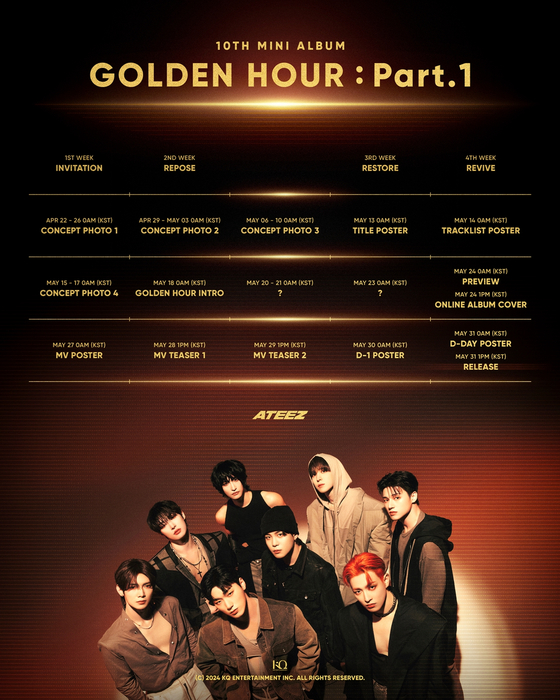 Boy band Ateez will release its 10th EP "Golden Hour" on May 31. [KQ ENTERTAINMENT]