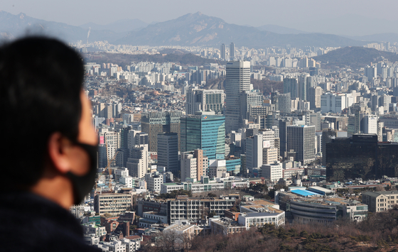 Skyscrapers observed from Mount Namsan in central Seoul on Feb. 22, 2023. [YONHAP]