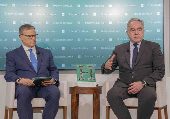 U.S. Deputy Secretary of State Kurt Campbell, right, speaks during a forum hosted by the Hudson Institute in Washington on Wednesday, in a photo screen captured from the think tank’s X account. [SCREEN CAPTURE]