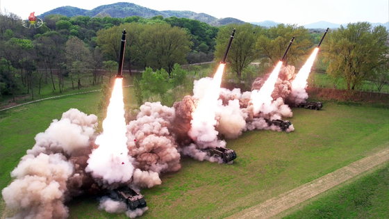 North Korea conducts a tactical drill simulating a nuclear counterattack, attended by leader Kim Jong-un, on Monday. [YONHAP]