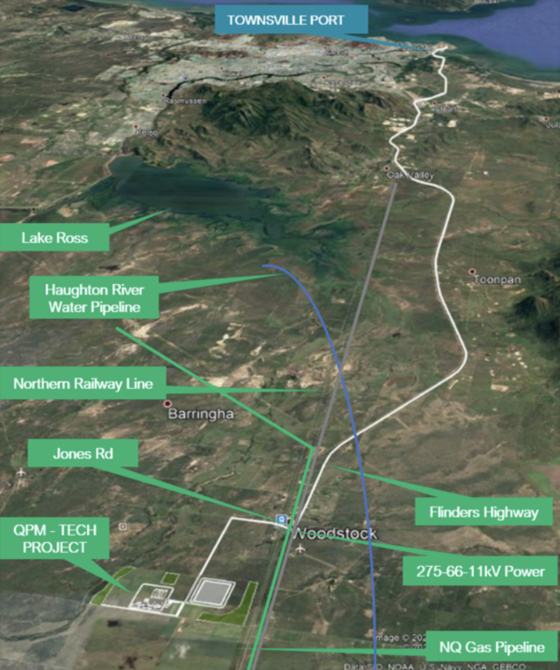 The site for QPM's Townsville Energy Chemicals Hub project establishing a battery materials refinery plant in Townsville that extracts nickel, cobalt and other valuable metals from laterite ore sourced from New Caledonia. [QPM] 