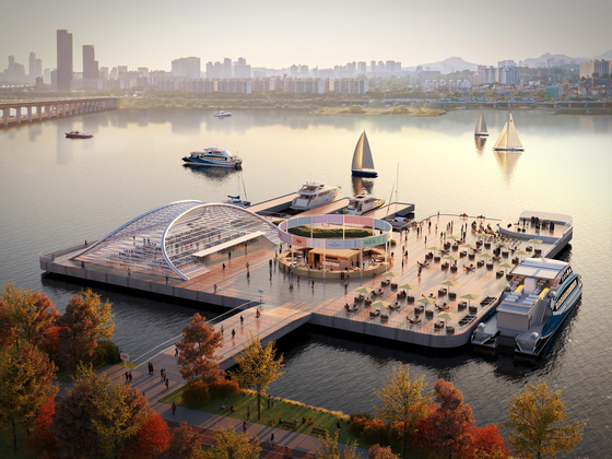 A rendered image of a floating "food zone" on the Han River provided by the Seoul city government on Wednesday [SEOUL METROPOLITAN GOVERNMENT]